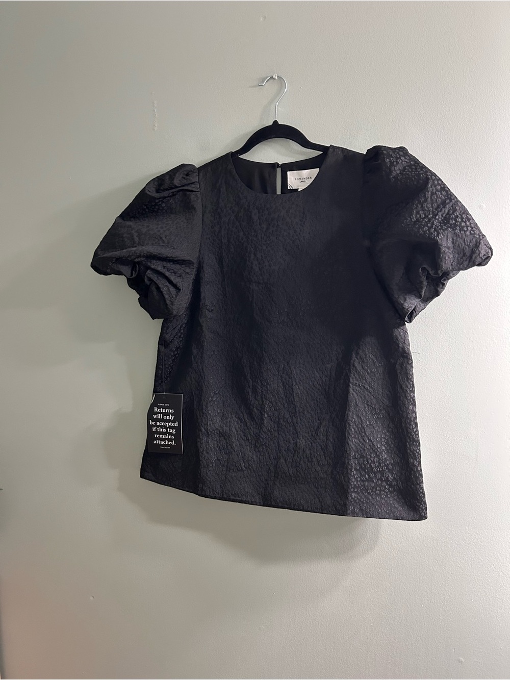 NWT Pomander Place Black Jacquard Lyla Blouse puff sleeve